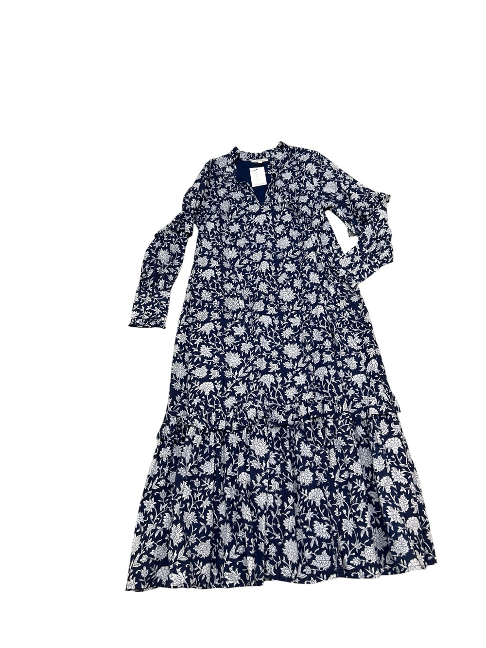 Nwt Ophelia & Indigo Tilly Navy Floral Tie-Ruffle Neck Tiered Maxi Dress Medium — image 4 of 8